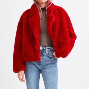 Red Faux fur coat